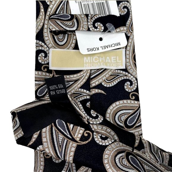 NWT Michael Kors Tie Silk Black Pandora Paisley Mens - Picture 3 of 4